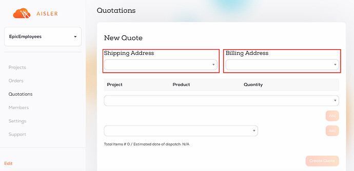 Add a Shipping and/or Billing Address to your Quotation