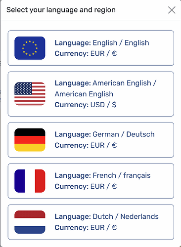 Language and region selection at AISLER website