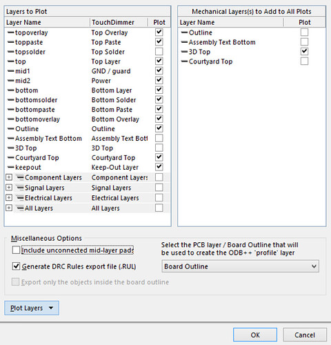 Circuit Studio ODB++ Export Setup Dialog