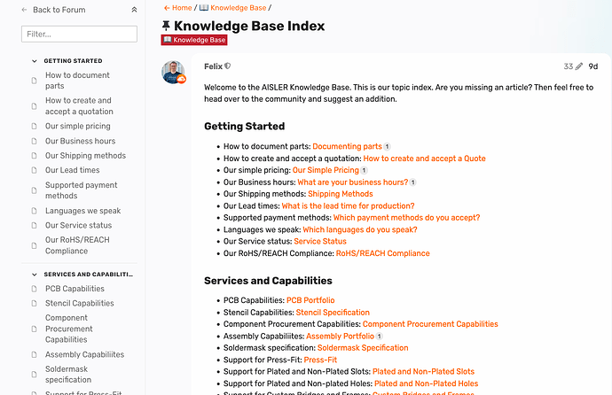 The new knowledge base now has an index