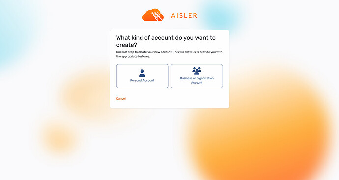 Screenshot of the AISLER Account Setup