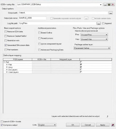 Siemens Pads ODB++ Export Dialog