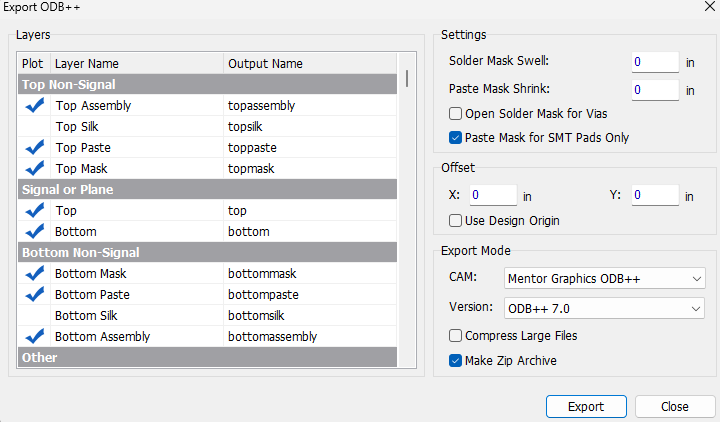Layer selection Target3001! ODB++ export