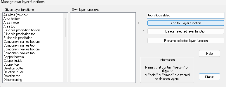 Manage Layer functions